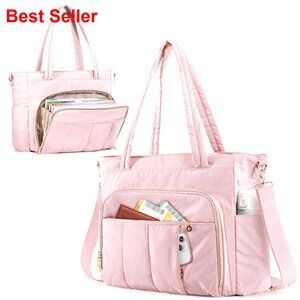 Large Laptop Tote with Accordion Pockets & Crossbody Strap for Work